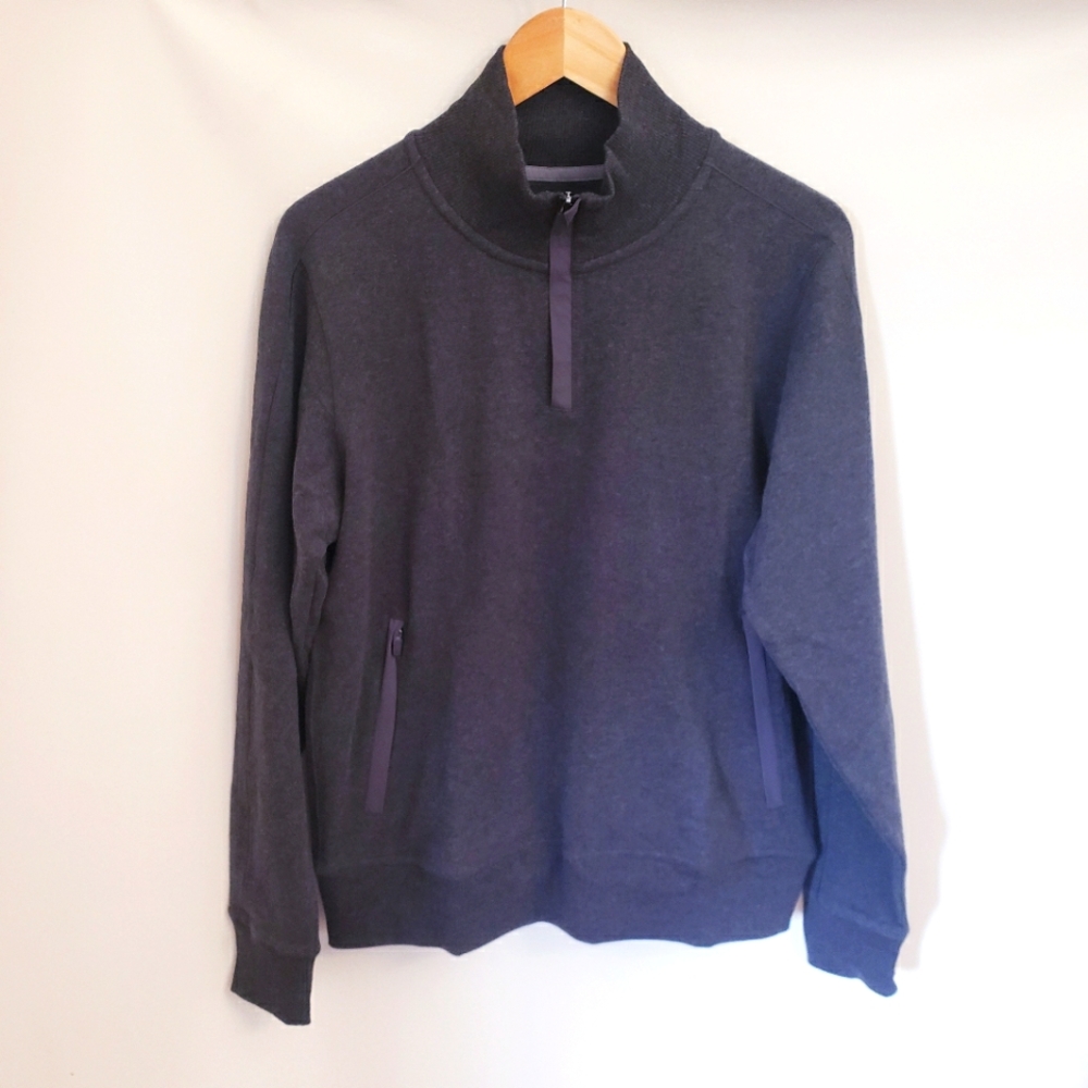 Mack Weldon Charcoal Gray Quarter Zip Pullover Sweater, Cotton Blend, Size M